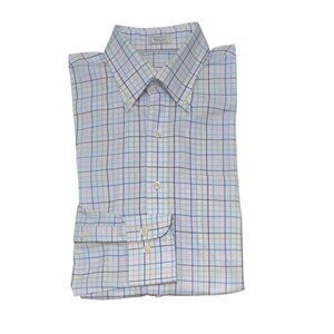 Peter Millar Nanoluxe Shirt M Regular Fit Long Sleeve Easy Care Blue Beige